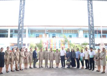 ตรวจพื้นที่เพื่อสำรวจสถานที่เตรียมความพร้อม ในการขอรับการสนับสนุนก่อสร้างโรงอาหาร จากมูลนิธิอายิโนะโมโต๊ะ ของโรงเรียนวัดบ้านโนนกอก